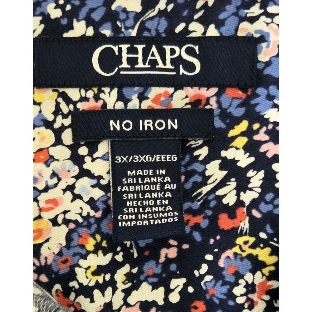 CHAPS Women's 3X Shirt Collared Pink Blue Floral Button Up 3/4 Sleeve No Iron - Picture 3 of 7